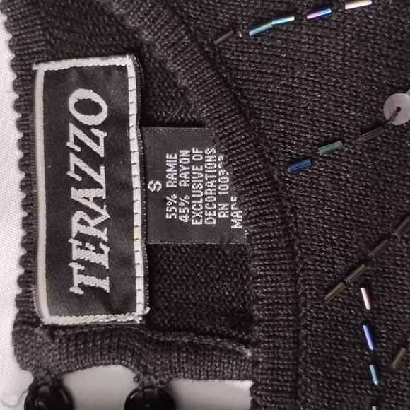 Vintage Beaded Terazzo Size Small Sweater Beads Sequins 90s 80s - Picture 3 of 9